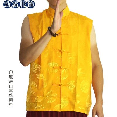 藏傳喇嘛僧服唐裝真絲背心上衣服裝男東噶披肩法衣居士服無袖-勁霸服飾