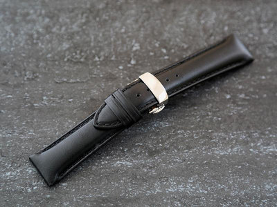 20mm 22mm 24mm高質感加厚版義大利進口皮料 黑色可替代seiko.原廠錶帶,平面牛皮錶帶,雙按式不鏽鋼蝴蝶扣