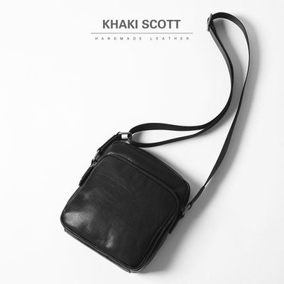 英國名牌 Khaki Scott 原創手工牛層牛皮男士小背包側背包斜挎包休閒包潮男手機包