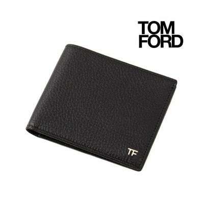 TOM FORD   ( 黑色 ) 真皮兩摺短夾 八卡式 皮夾 錢包 中性款｜100%全新正品