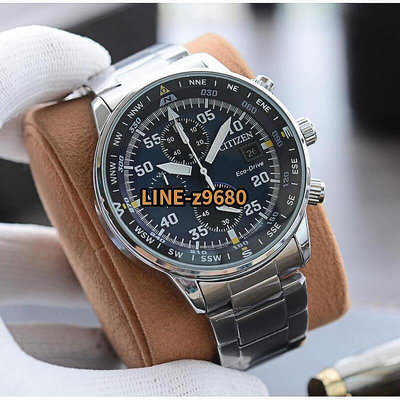 現貨：CA0690-88L飛行員44毫米男士計時不鏽鋼石英腕錶 皮帶手錶 流行表 男士商務手錶    的網