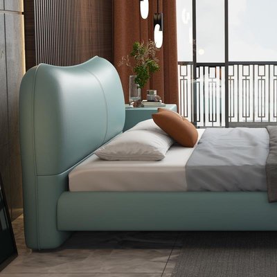 特賣-意式極簡真皮床現代簡約雙人床1.8米主臥皮床小戶型輕奢ins網紅床
