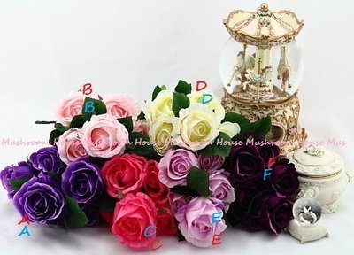 點點蘑菇屋 {人造植物}蘇菲亞大玫苞&瑪麗亞 花束/情人 我愛你 粉紅色 粉紫色 玫瑰 人造花