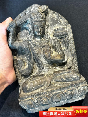 清代文殊菩薩高19cm尼泊爾黑石石雕尼泊爾老佛像尼5927