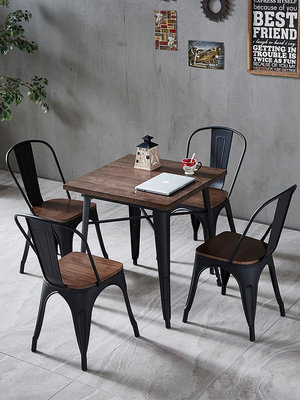 美式工業風老榆木實木餐桌椅組合餐廳咖啡廳酒吧復古鐵藝餐桌椅子 自行安裝