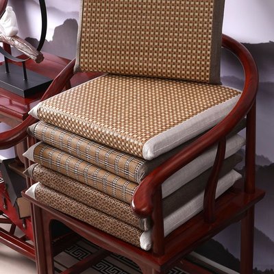 夏季坐墊椅墊辦公室雙面可用實木圈椅海綿沙發坐墊夏天透氣涼席墊-特惠新店促銷