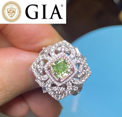 【台北周先生】天然Fancy綠色鑽石 1.41克拉 大顆 Even分佈 18K金 真金真鑽 超大戒台 送GIA證書