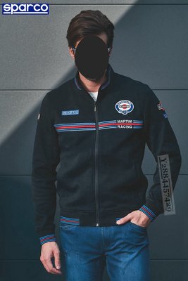 義大利Sparco Martini Racing復古運動外套 立領全棉外套 藍色 黑色 休閒賽車夾克拉鍊上衣 保時捷參考