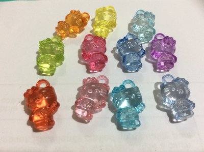 兒童串珠 創意DIY糖果彩色透明可愛貓咪珠 kitty貓掛飾 混色10顆 16mm