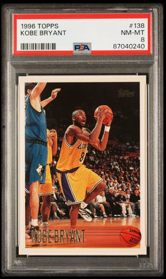 PSA8 1996 Topps Basketball Kobe Bryant Rookie Card #138 鑑定卡 RC 新人卡