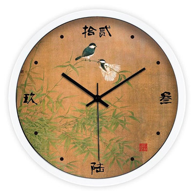 創意新中式古典工筆花鳥 客廳臥室代靜音時鐘石英鐘掛鐘