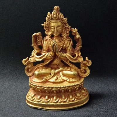 【天馬行銷】四臂觀音 尼泊爾製純銅鎏金佛像