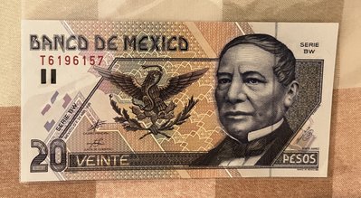 1999全新 墨西哥20披索紙幣 墨西哥紙幣 墨西哥紙鈔