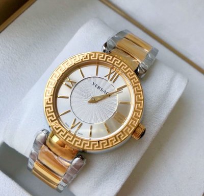 VERSACE Leda 銀白色面錶盤 金色配銀色雙色不鏽鋼錶帶 石英 女士手錶 VNC220017 凡賽斯腕錶