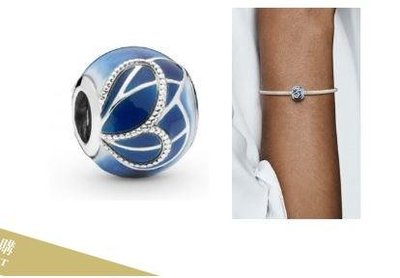 雅格時尚精品代購 PANDORA 琺瑯新款藍蝴蝶圓球串珠 925純銀 CHARMS 美國代購