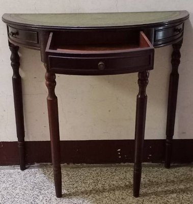 50年以上古董老件皮面實木半邊桌：3800元 尺寸約：桌面長76x寬38 高度76公分