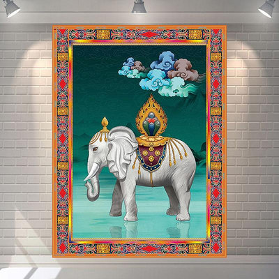 四瑞唐卡十相自在墻掛布佛堂禪房壁畫藏式大廳沙發背景墻壁布掛毯