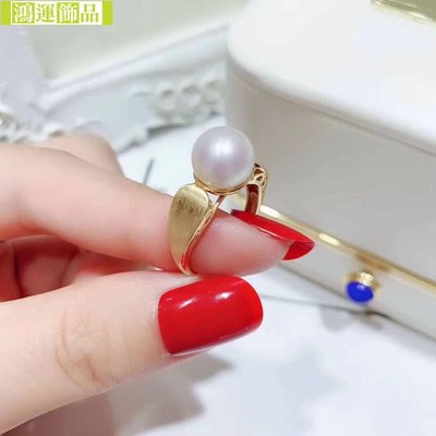 DIY配件戒指 S925純銀 珍珠10--11mm 清新簡約戒指時尚女空托-鴻運飾品
