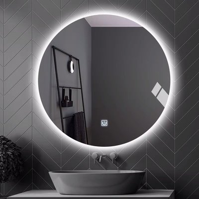 現貨熱銷-衛生間浴室鏡子帶燈掛墻免打孔led化妝鏡智能圓鏡發光觸摸屏圓形爆款