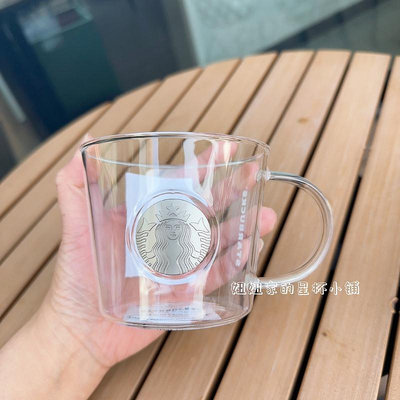 星巴克杯子 星巴克韓國2023新款經典logo銅牌透明玻璃杯咖啡水杯女生禮物