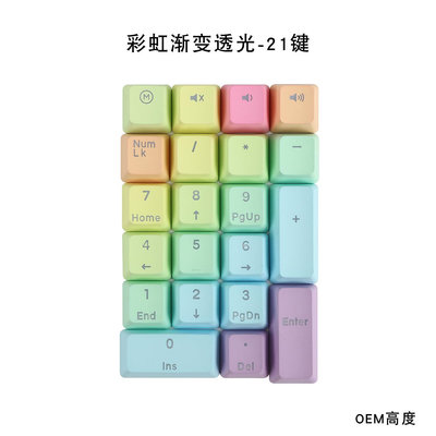 鍵盤 PBT17鍵21鍵 彩虹妖姬霜藍白透光數字區鍵帽機械鍵盤小鍵盤鍵帽