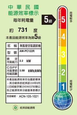 SAMPO聲寶 AW-PC122R 3-4坪 5級省電 強化防鏽 韻律風向 殺菌光系統 定頻窗型冷氣(右吹)