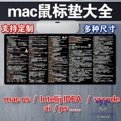 現貨熱銷-mac系列idea vscode ps ai fcp cad wps系統快捷鍵防水滑鼠墊素色桌墊