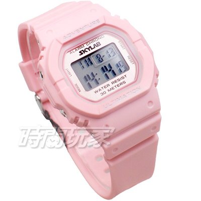 SKYLAB 時尚電子錶 運動流行腕錶 夜光 日期 計時碼表 女錶 粉紅 CV5265-10【時間玩家】