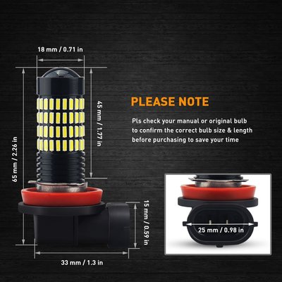 6000k H11 Fog Led Bright Auxito 4014 102 SMD Projector