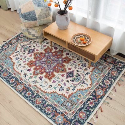 特賣-BAMUSIOR高端手工羊毛印度進口地毯美式復古家用民族風客廳床邊毯