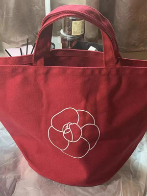 CHANEL 櫃台贈品 紅色帆布山茶花大容量環保包/托特包/購物袋/環保袋