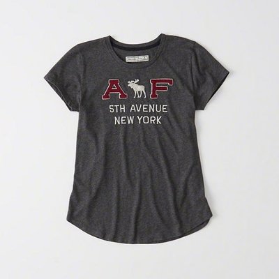 美國百分百【Abercrombie & Fitch】T恤 AF 短袖 T-shirt 麋鹿 女款 鐵灰 上衣 H527