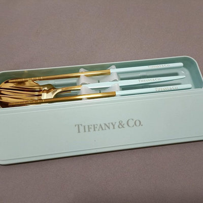 tifany蒂芙尼藍筷子勺子叉子套裝便攜餐具不鏽鋼三件式高級餐具