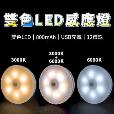 升級款 雙色LED感應燈 800mAh 智能12燈 USB充電 人體感應燈 磁吸 小夜燈 照明 光控 壁燈 櫥櫃 玄關燈