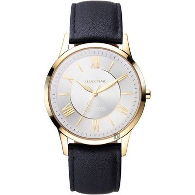 【金台鐘錶】RELAX TIME 經典學院風格腕錶-金框x白金/42mm (RT-58-15M)