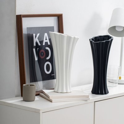 簡約現代花籃型陶瓷花瓶創意家居擺件干花低溫花器
