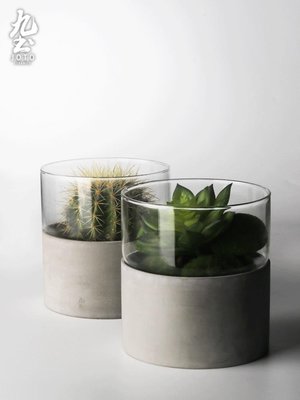 熱銷 九土水泥花器玻璃花瓶直筒透明北歐客廳擺件插花水培玻璃花盆