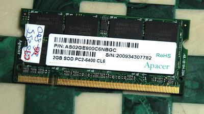 Apacer DDR2 2GB SOD PC2-6400 CL6 雙面顆粒 筆電專用記憶體