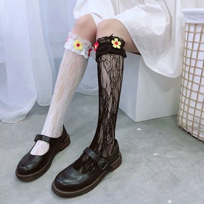 中筒襪子 及膝絲襪 lolita襪子軟妹可愛洛麗塔蘿莉學生蕾絲花邊中筒襪小腿日系堆堆襪wz016