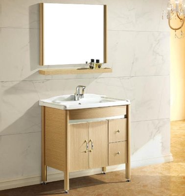 FUO衛浴:80公分合金材質陶瓷盆立式浴櫃組(含鏡子,龍頭) T9020