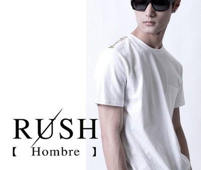 RUSH Hombre (韓國空運)正韓貨 中性雙排金色鉚釘肩章圓領合身短T恤-白 (原價980)