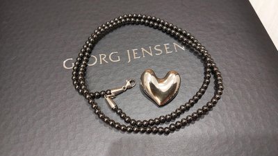 丹麥 喬治傑生 georg Jensen 灰鐵石 純銀愛心 項鍊 珠鏈
