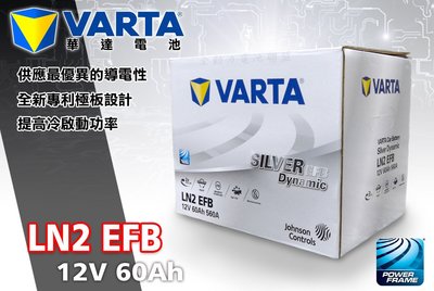 全動力-新華達 VARTA 歐規電池 LN2 EFB款型 (12V60Ah) 起停車款可適用 銀合金 全球獨立極板技術