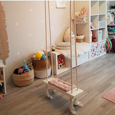 居家佳：INS風室內鞦韆吊椅兒童房間裝飾實木板棉繩玩具家用吊頂懸掛鞦韆 自行安裝