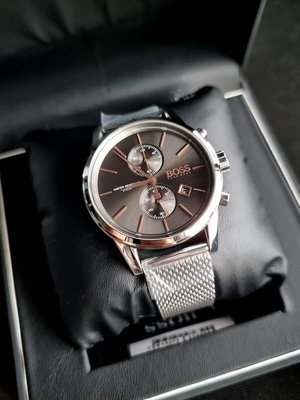 HUGO BOSS Jet 灰色錶盤 銀色不鏽鋼編織網眼錶帶 石英 雙眼計時 男士手錶 1513440