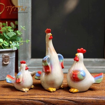 創意田園家居裝飾品陶瓷雞可愛鎮宅雞電視柜擺件禮物~特價