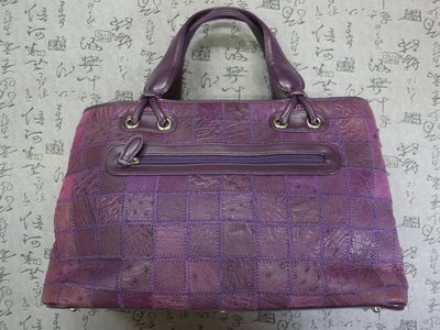 日本製 高級鴕鳥皮 紫色拼接手提包 低價出清