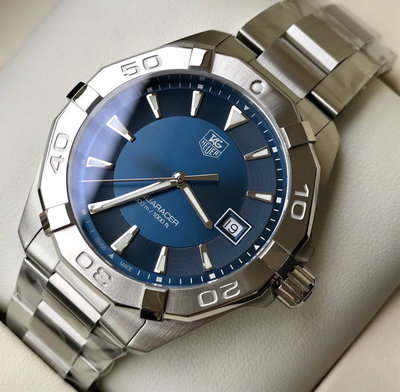 TAG HEUER Aquaracer 藍色面錶盤 銀色不鏽鋼錶帶 石英 男士手錶 WAY1112.BA0928 豪雅 競潜 300米潜水錶