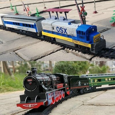 奮發蒸汽機車套裝仿真鐵軌小火車模型玩具電動軌道車紅皮綠皮火車