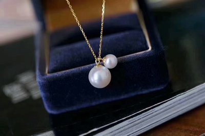 【18K金珍珠項鍊】18K金天然珍珠項鍊 相依相伴 子母大小 兩顆珍珠 獨特簡約